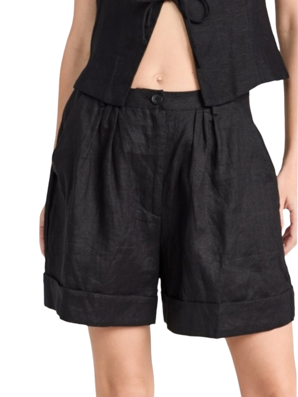 Linen Relaxed Fit Cuffed NWT Black Size 4 Shorts Highrise
